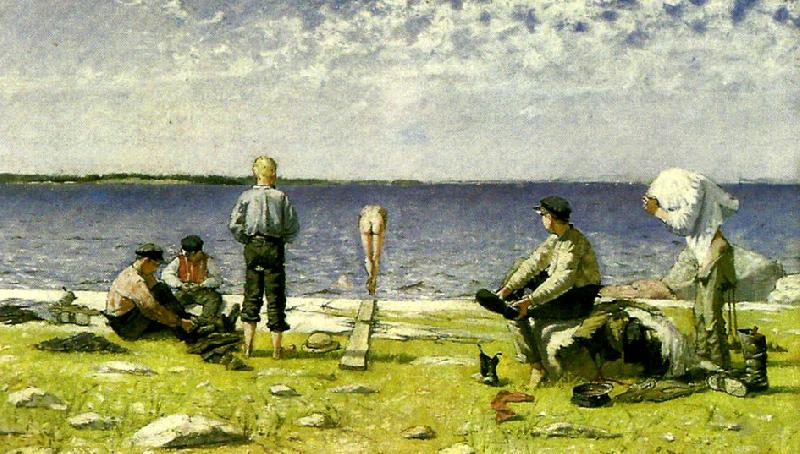 Eugene Jansson badande pojkar France oil painting art